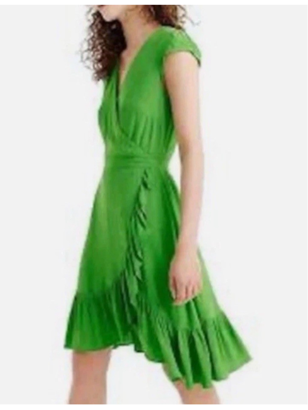J Crew Faux Wrap Ruffle Short Dress in Lime Green Size 6